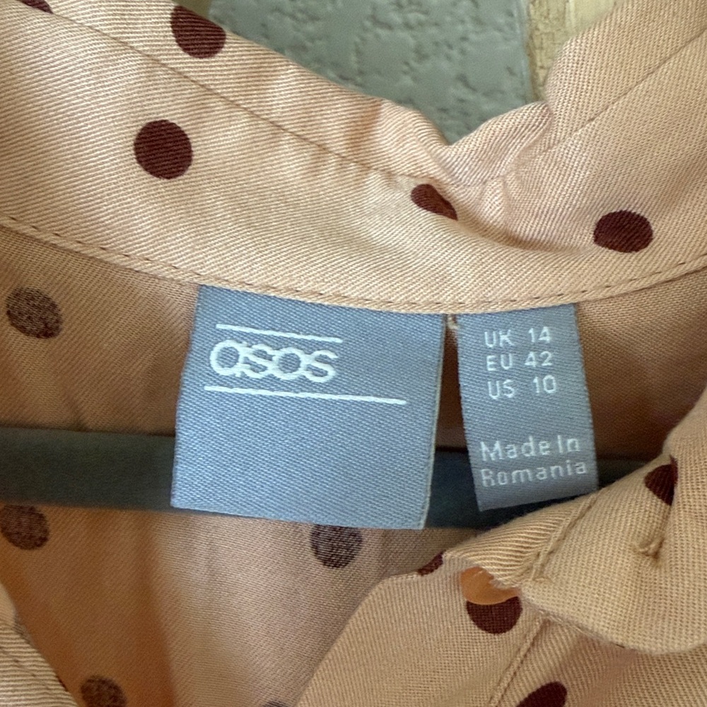 ASOS Peach Polka Dot Long Sleeve Midi Dress - Picture 3 of 4